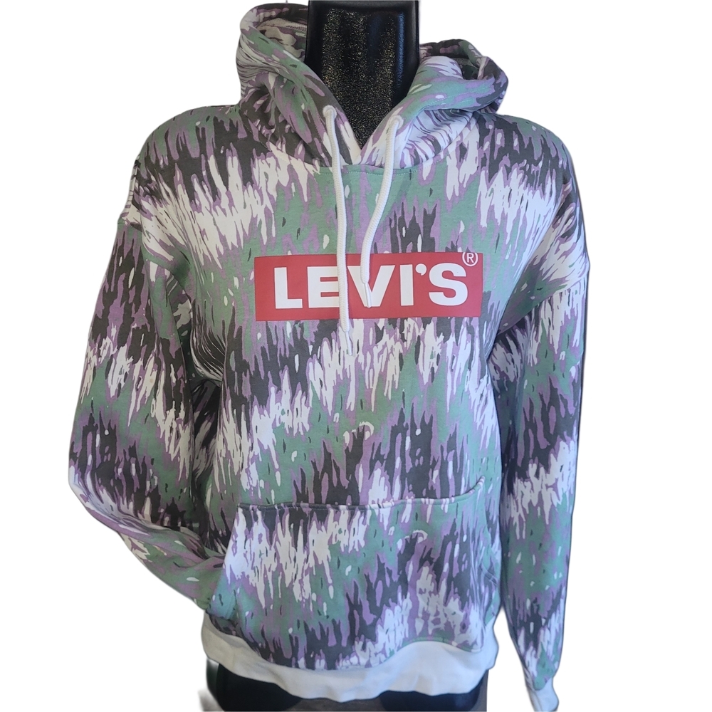 Levi's Relaxed Fit Multicolor Abstract Camo Print Pullover Hoodie Unisex Size M